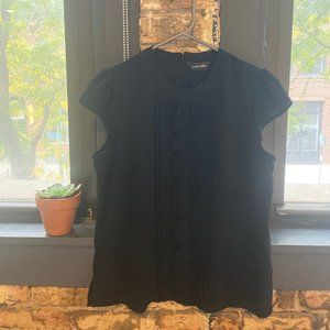 Women Black Blouse Top Front Ruffles Size MEDIUM